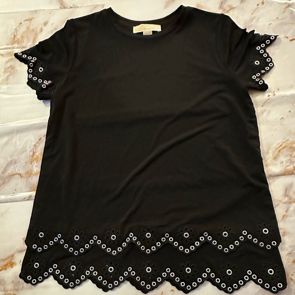 Michael Kors - Black Studded Short Sleeve Shirt Size XXS